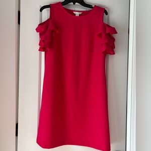 London Times Cold Shoulder Hot Pink Dress Ruffled Sleeves Women's Size 10